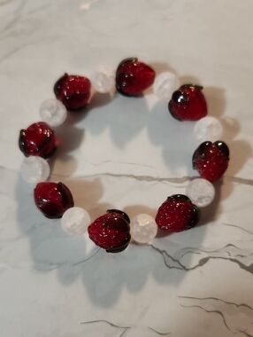 Handcrafted Strawberry Glass Bead Stretch Bracelet